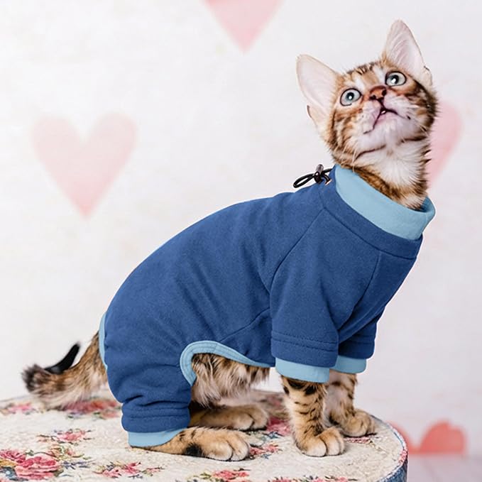 PUMYPOREITY Cat Anti-Licking Sweater – Reduce Over-Grooming & Fur Shedding, Daily Wear Shirt for Calm Cats, Soft & Breathable Skin Protection,Blue,XS