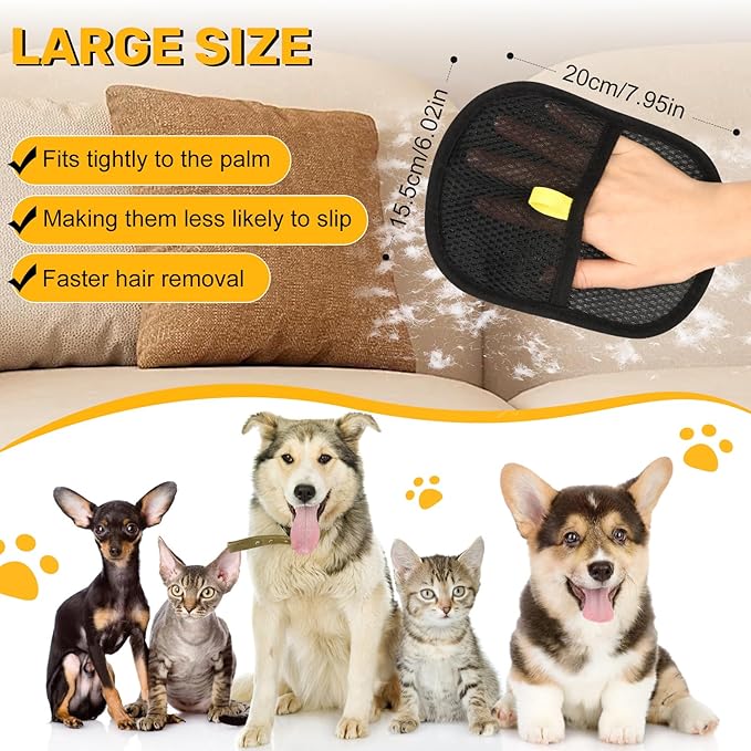 2 Pack Pet Hair Removal Glove for Dogs & Cats, Electrostatic Magic Brush for Pet Hair Removal, Reusable Grooming Glove Remover Tool for Clothing, Couch, Carpet, Car Seats, Furniture