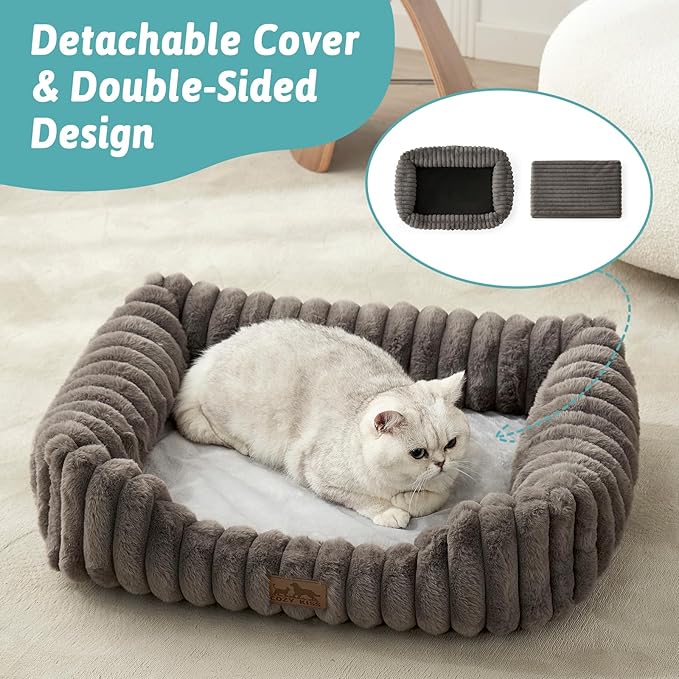 COZY KISS Orthopedic Pet Bed for Small Dogs & Cats - Washable Rectangle Pet Bed with Anti-Slip Bottom, Soft Calming Cat & Puppy Bed for Indoor Pets (30"x23"x7", Grey)