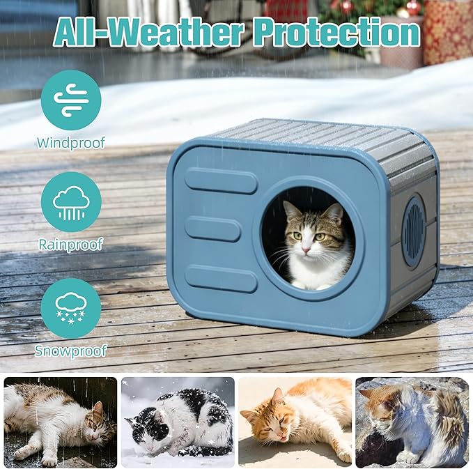 Outdoor Cat House Weatherproof with Camera-Shaped Design,Sturdy Resin Outside Cat Shelter, Insulated Cat House Outdoor for Patio