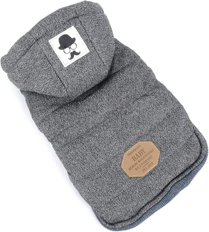 Fleece Dog Hoodie Winter Coat for Small Boy Dog Cat Puppy Cotton Hooded Jacket Chihuahua Clothes Grey XL