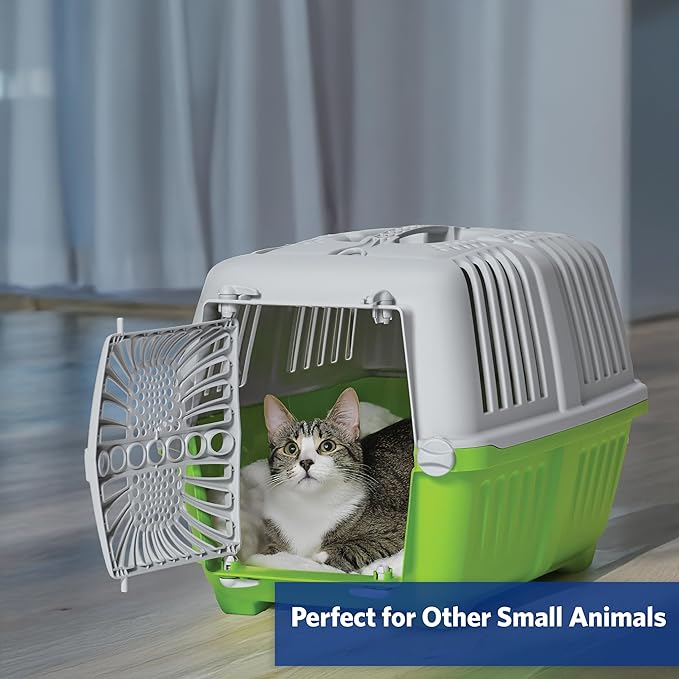 MidWest Homes for Pets Spree Travel Carrier - Hard-Sided Dog & Cat Carrier, Small Pet Travel Crate with Handle, Ventilated Design, Durable Plastic Door, Easy Assembly, 22-Inch, Green