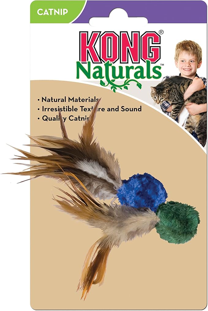 KONG Naturals Crinkle Ball with Feathers Cat Toy, Colors Vary, 2-Pack