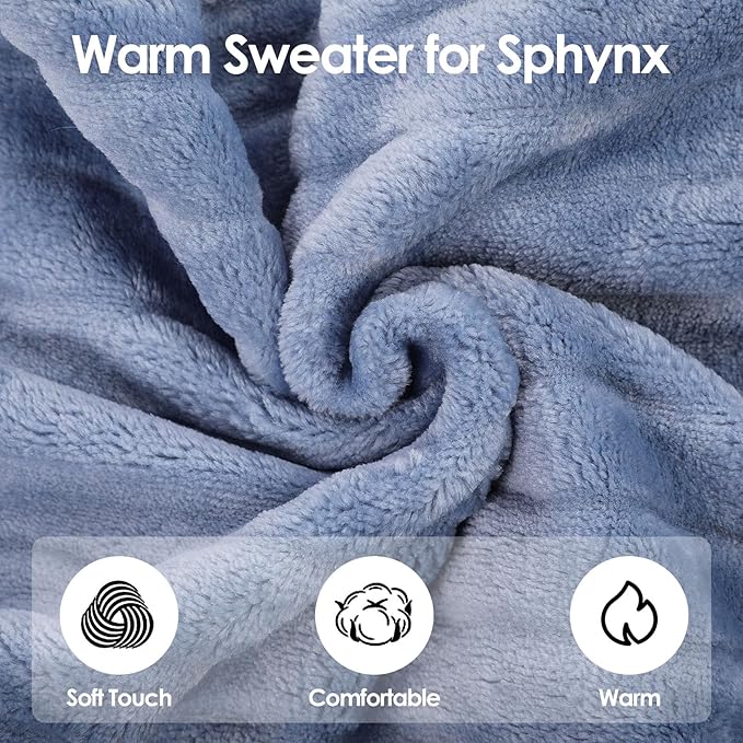 Sweaters for Cats, Hairless Sphynx Sweater Kitten Pullover with Sleeves, Warm and Soft Cat Pajamas Fleece Sweatshirt Jumpsuit, Turtleneck Clothes for Fall Winter, Blue S