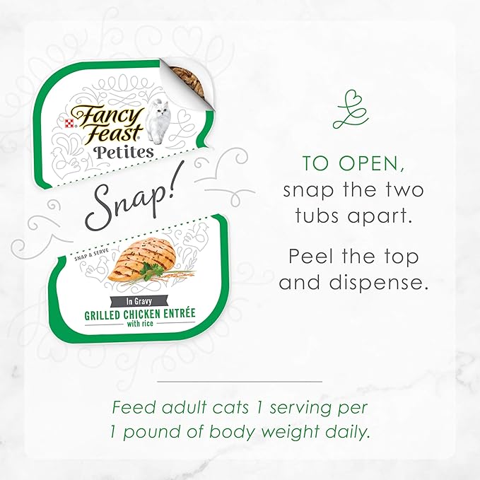 Fancy Feast Purina Petites Grilled Chicken Entrée with Rice in Gravy Gourmet Wet Cat Food - 2.8 oz. Tubs,(Pack of 24)
