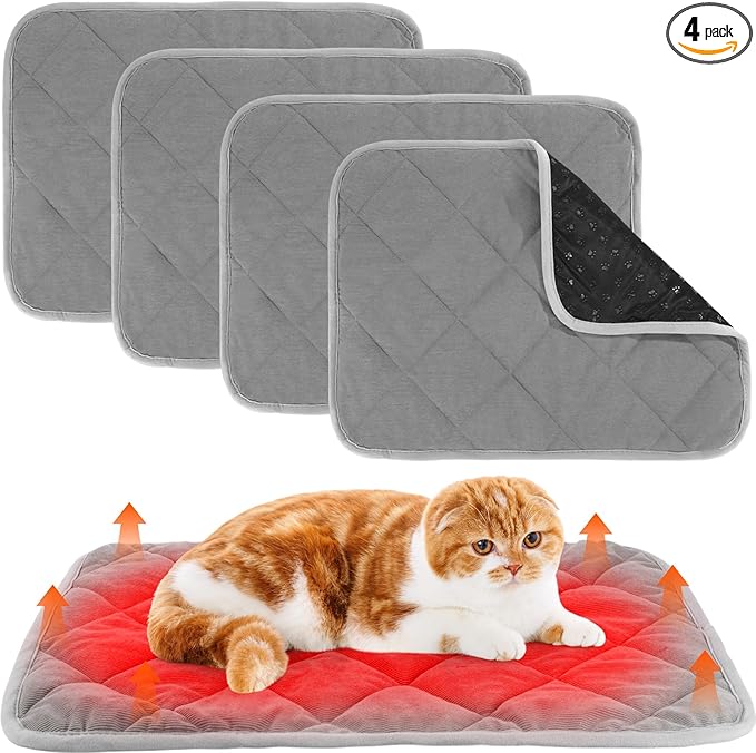 Novabright 4 Pack Self Warming Cat Bed Cat Dog Heating Pad Soft Warm Thermal Mat with Anti-Slip Bottom Dog Crate Pad for Outdoor Indoor Small Dogs Kittens(Gray,17.7 x 23.6 Inches)