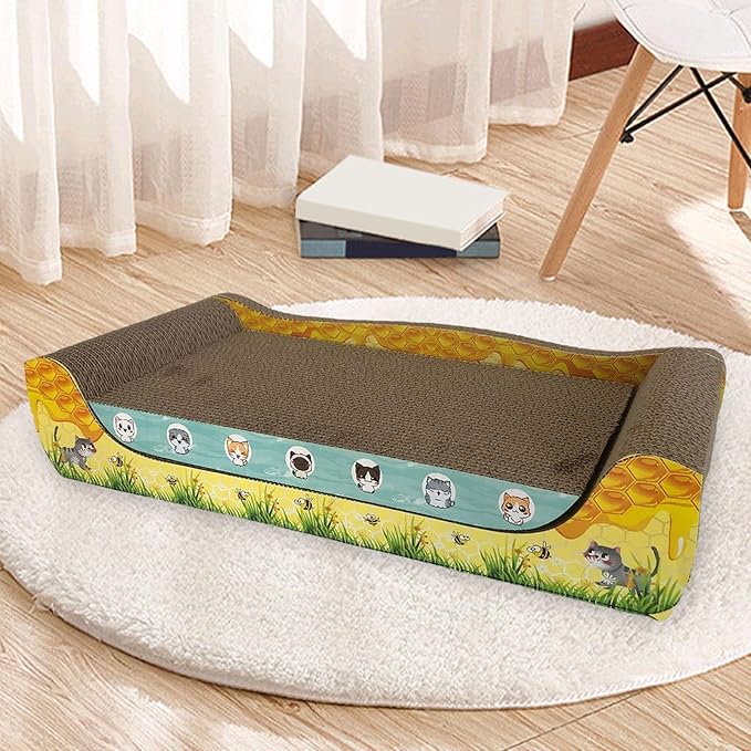 Cat Scratcher Cardboard Lounge Protect Carpets and Sofas Cat Furniture Pet Sofa Cat Scratch Bed for Indoor Cats Exercise Rest, XL with mat
