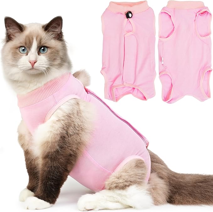 Hpetppy Cat Recovery Suit After Surgery, Breathable Cat Surgery Recovery Suit for Spay Abdominal Wounds or Skin Diseases, E-Collar Alternative Wear for Small Male Female Pets (Pink,L)