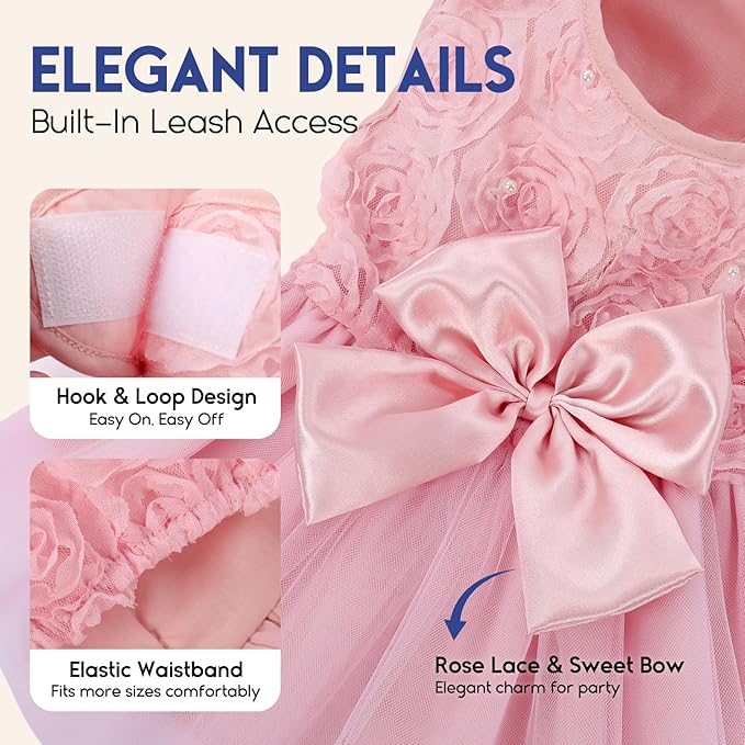 ASENKU Dog Dress Pet Wedding Dress Princess Lace Puppy Birthday Party Outfit Formal Apparel Girl for Medium LargeDogs Cats （XL, Pink
