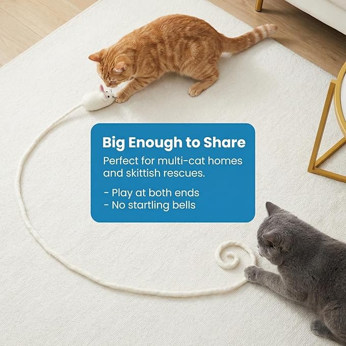 Glaciart One Felt Mouse Cat Toy – Soft Fuzzy Enrichment 100% Natural Wool - Interactive Catnip Play Cat Toy Set - Safe for Pets, Non-AZO Colored Dyes - 100” Long