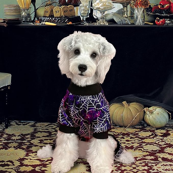 XPUDAC Halloween Dog Pajamas for Small Medium Dogs Spider Puppy Costume Soft Pet Clothes Outfit Cat Jumpsuits, X-Small