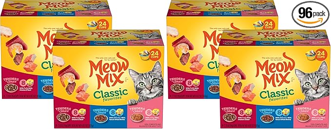 Meow Mix Tenders in Sauce Classic Favorites Wet Cat Food Variety Pack,2.75 Ounce Cup,(Pack of 96)
