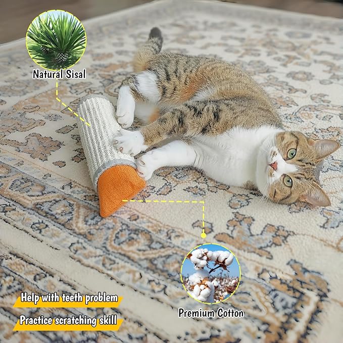 Catnip Cat Kicker Toy, 10 Inch Long Cat Scratcher Post, Natural Sisal Toy for Indoor Cats(Oranger and Silver)