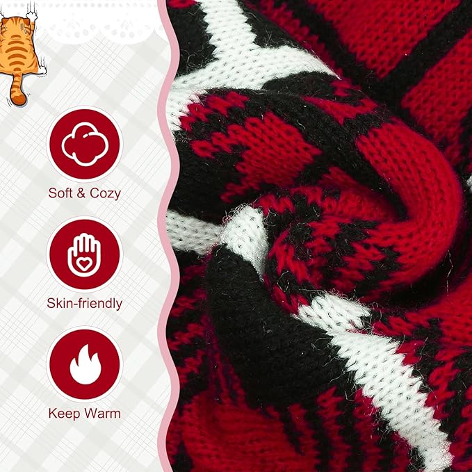 EXPAWLORER Cat Sweater Cardigan - Stylish Knit Cat Clothes, Plaid British Style Soft Puppy Sweater with Sleeve, Warm Pet Clothing Knitwear, Fall Winter Kitten Coat for Girl Boy Cats, Red S