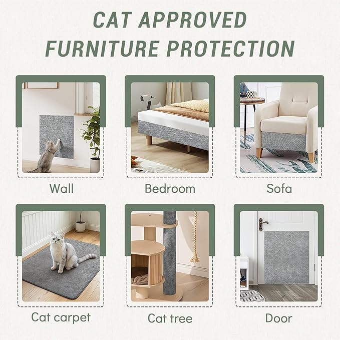 Cat Scratch Couch Furniture Protector, Adhesive Cat Scratch Pad Deterrent for Furniture, DIY Wall Climbing Cat Scratcher Couch Protector from Cat Claws Scratching Mat Indoor (LightGrey,39.3x15.8In)