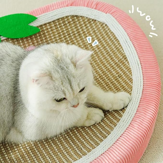 Sisal Cat Scratching Bed - Strawberry Scratch Pad | scratching basin sofa cat bed, Sleeping Mat Nest Pet Accessory | Kitten Small Dog Indoor Resting Mat, Furniture Protector for Couch Carpet Floor Doo