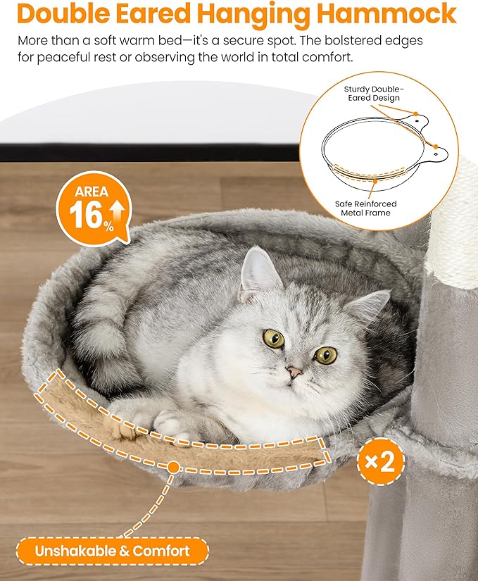 Extra Large Cat Tree, 84 Inch XXL Giant Cat Tower for Indoor Cats Large Adult 20lb+, Multi-Level Cat Climbing Condo with 5 Scratching Posts, 3 Wide Platform Perches, 2 Baskets, 2 Cat Caves, Light Grey
