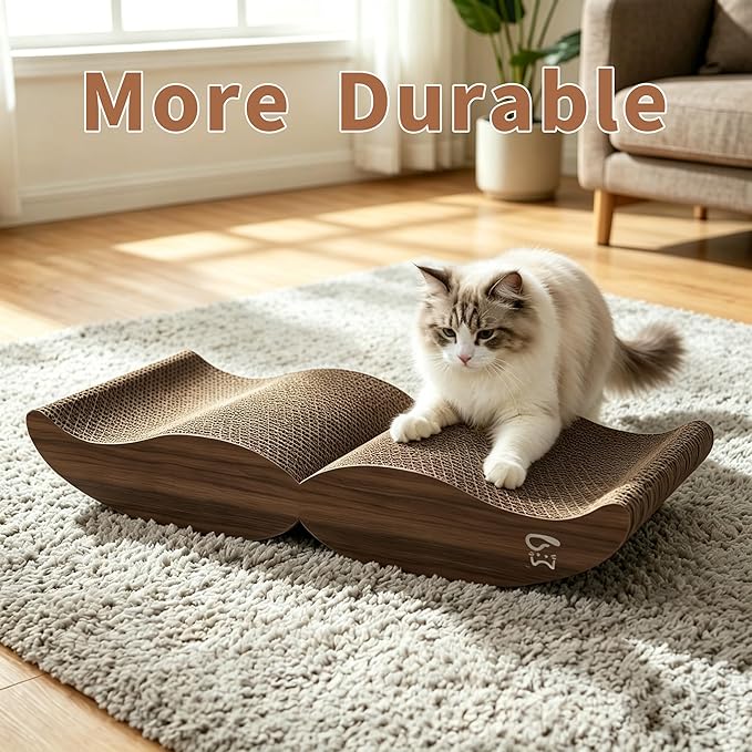 Thickened Cat Scratcher, 17.3'' L x 7.7'' W x 3'' H Double-Sided Cat Scratching Board & Bed for Indoor Cats, Scratch Pad to Protect Furniture, 1 Pack