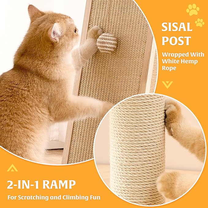 HITTITE Solid Wood Cat Tree Tower, Cat Scratching Post with Bed, 27" Small Cat Tree, Compact Cat Tower with Scratching Pad and Removable Cat Bed, Modern Cat Tower for Indoor Cats Large Adult.