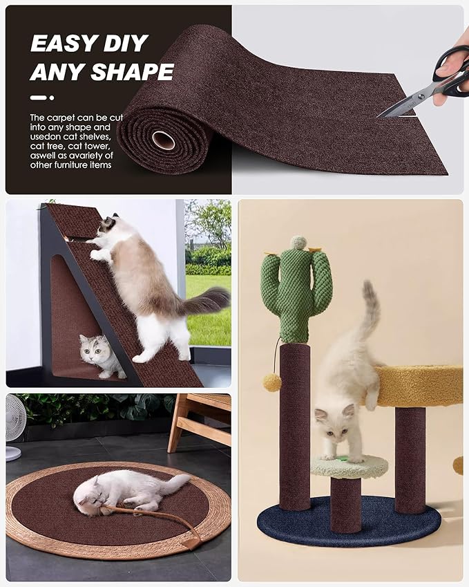 VIVOYAN 78.7"x15.8" Cat Scratch Mat,Trimmable Self-Adhesive Carpet,DIY Climb Cat Scratcher for Cat Couch Furniture or Wall Protector,Covering Cat Tower,and Replacement Pads (Brown)