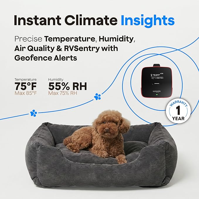 Waggle 4G Pet Temperature Monitor with GPS & AQI - No WiFi Needed - Real Time App, SMS & Email Alerts - RV, Car & Home Safety Device - Power Outage Alerts - Subscription Required