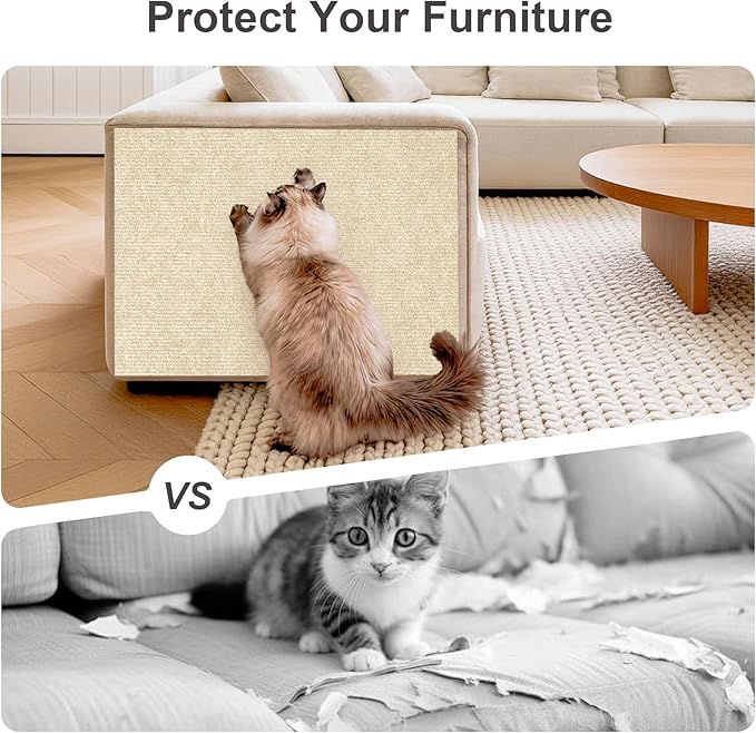 Cat Scratch Furniture Protector, 39.7"x15.7" Trimmable Self-Adhesive Cat Scratching Mat, Corner Couch Protector from Cat Claws, DIY Anti-Scratch Pad Rug for Sofa, Wall, Floor & Door, Beige