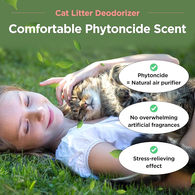 JAYU PET Cat Litter Deodorizer - Litter Box Odor Remover Eliminator with Charcoal & Baking Soda, Controls Cat & Kitten Litter Smells, Fresh Phytoncide Scent for a Cleaner Home 14oz (400g)