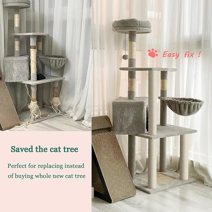 Cat Scratching Post Replacement Pole, 4 PCS 15.7“ 7.9" Cat Tree Replacement Post, Natural Sisal Cat Tree Replacement Parts with M8 Screws (15.7in/40cm+7.87in/20cm, M8*4poles)