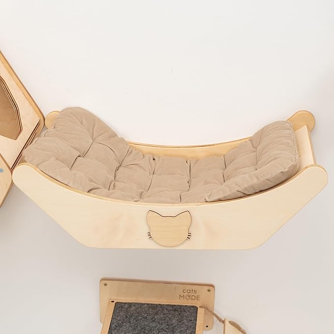 Wood Cat Bed Cat Basket Cat Toy Rustic Cat Wall Decor Cat Lover Gift New Home Gift Pet Furniture Cat Basket Indoor (Dark Walnut, Bed with Pillow)