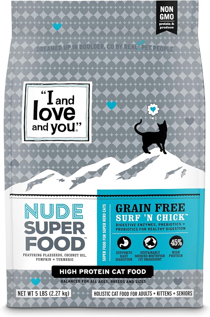 I and love and you Nude Dry Cat Food - Grain Free Limited Ingredient Kibble, Whitefish + Chicken, 5-Pound Bag