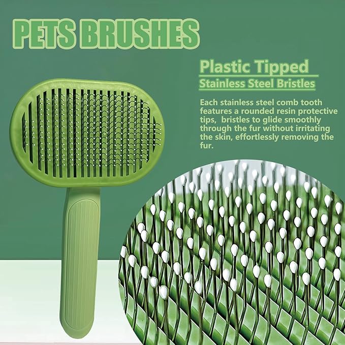 Demiya Cat Grooming Brush with Ergonomic Handle, Green Plastic Pet Brush for Cats & Dogs, Hair Shedding and Deshedding Tool for Long & Short Haired Pets (Green)