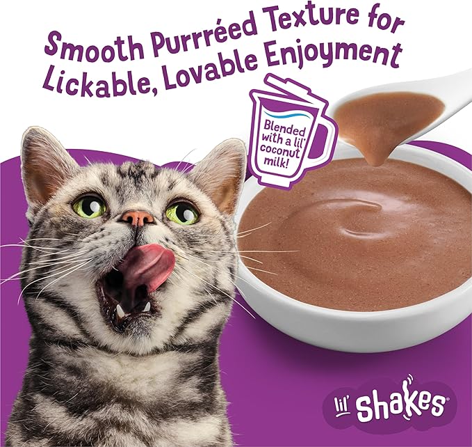 Purina Friskies Pureed Cat Food Topper, Lil’ Shakes With Tantalizing Tuna Lickable Cat Treats - (Pack of 16) 1.55 oz. Pouches