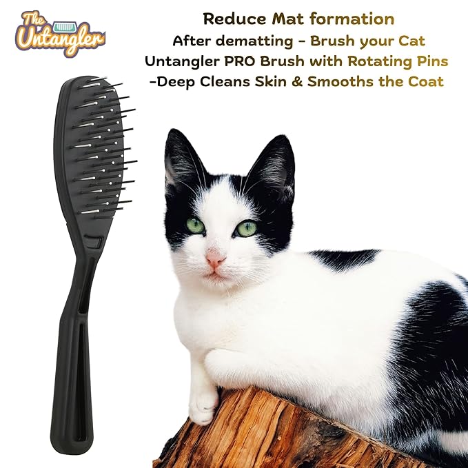 Cat Comb with Silky Smooth Rotating Teeth - Clears Mats Gently and Easily (5" Ultra Fine Teeth; 7" Dual Teeth) (Black, 5")