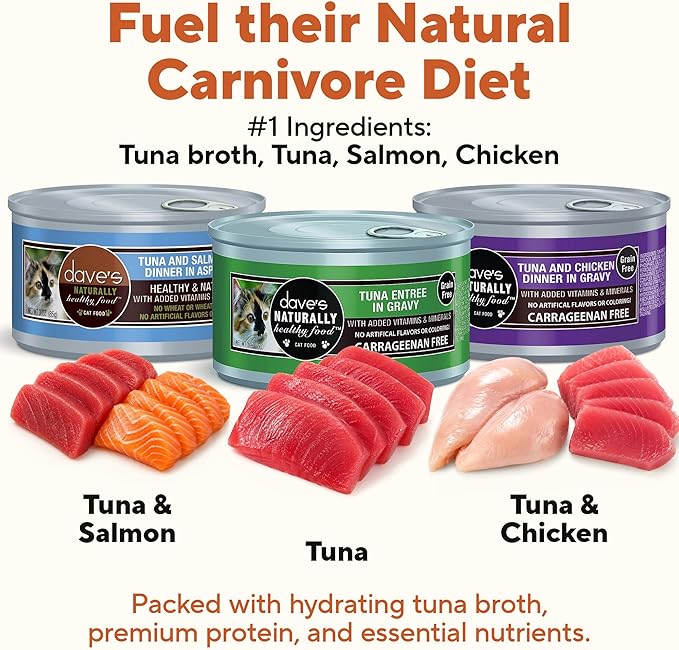 Dave's Pet Food Naturally Healthy Tuna Pate in Gravy Variety Pack Grain-Free Wet Cat Food, 3-oz can, Case of 12