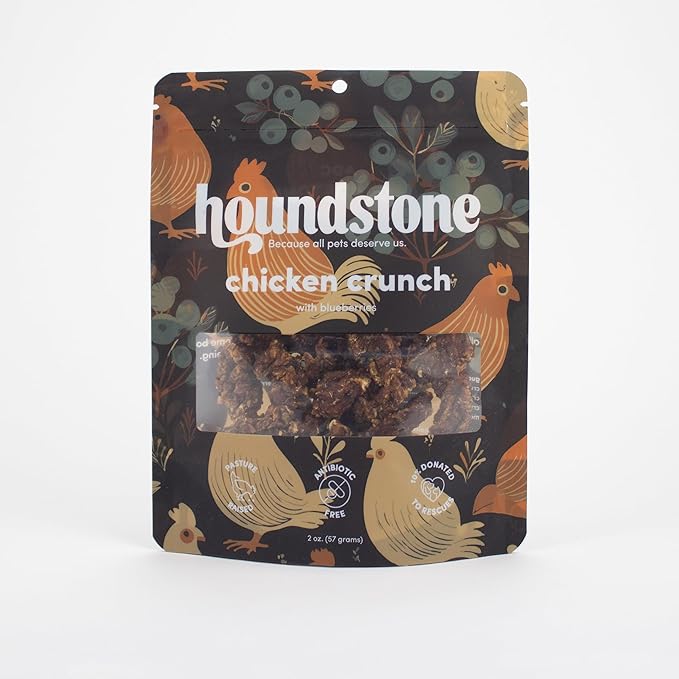 Houndstone Chicken Crunch Dog Treats, Dehydrated, Limited Ingredient, Antibiotic-Free Chicken & Blueberries, 2 oz, High Protein
