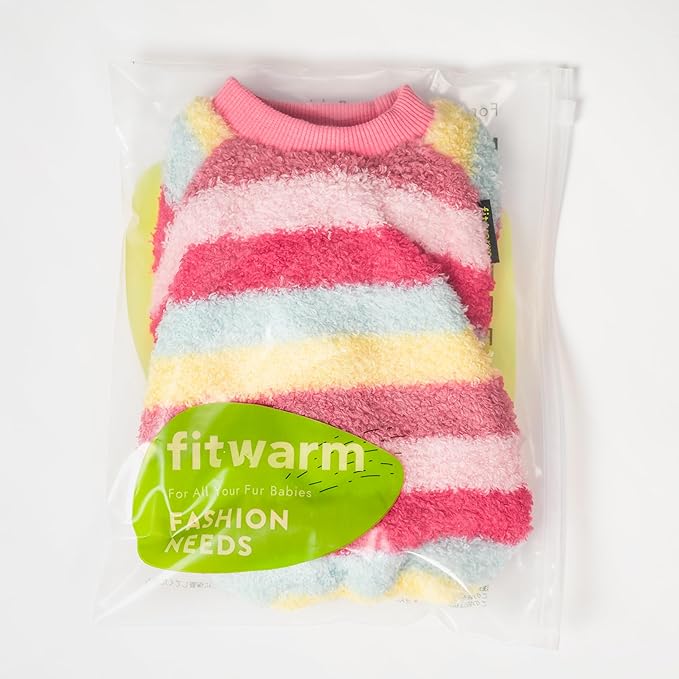 Fitwarm Fuzzy Striped Dog Fleece Pajamas, Warm Winter Clothes for Small Dogs Girl, Cozy Pet Outfit with Feet, Pink, Red, Yellow, XXL