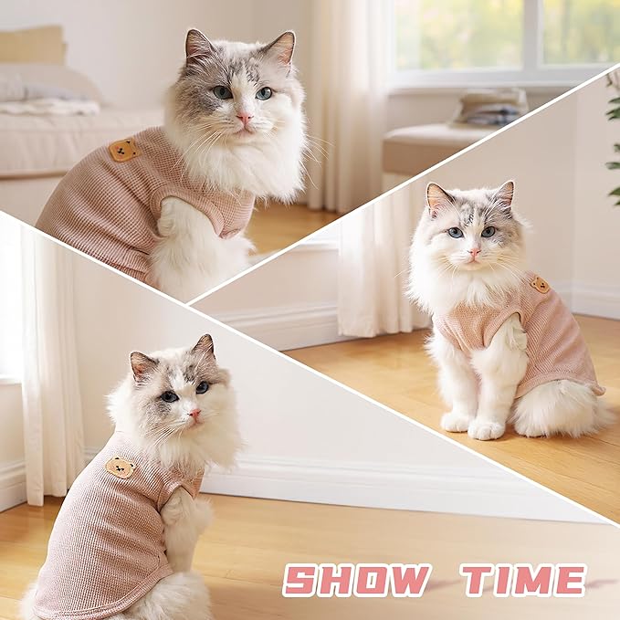 Waffle Knit Cat & Dog T Shirt for Small Dogs, Stretchable Puppy Shirt for Sphynx Cats & Small Breeds, Pet Clothes | Breathable Summer/Winter Apparel for Newborn(3PCS 2XLarge)