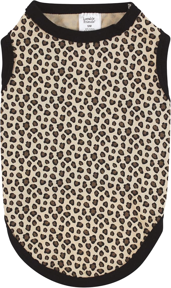 Luvable Friends Dog Pet Dog and Cats Cotton T-Shirts 2pk, Leopard Houndstooth, Large