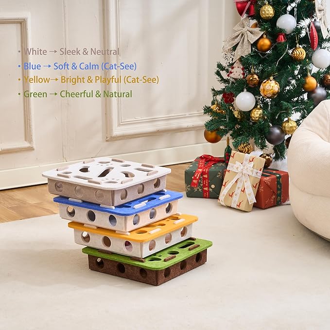 Interactive Cat Puzzle Feeder Toy - Felt Maze Box with 3 Jingle Balls for Indoor Cats, Kittens to Adults - Mental Stimulation, Slow Feeding & Fun Exercise Encourages Natural Hunting Instincts