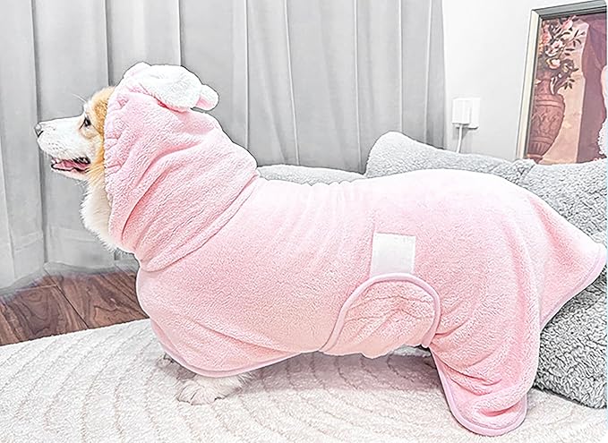 Pet Bathrobe for Dog Cat Super Absorbent Quick Drying Hooded Bath Towel Adjustable Robe for Pool Beach Cold Weather,Pink XS