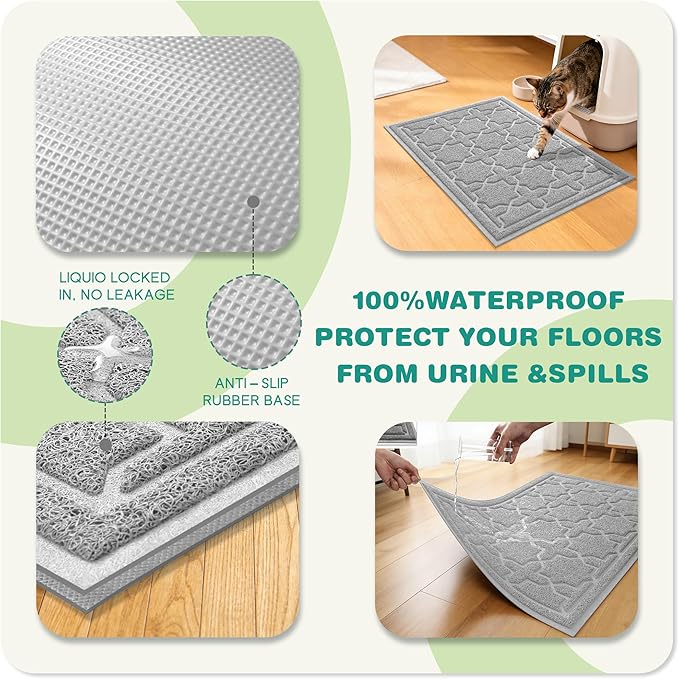 Yimobra Cat Litter Mat, Litter Trapping Waterproof Non Slip PVC Mat, Scatter Control Easy Clean for Litter Box, 47"x36", Grey