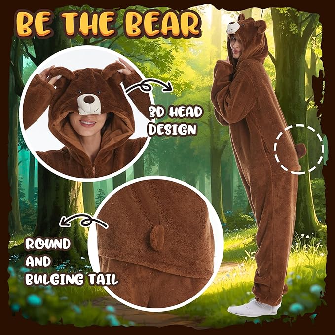 HSCTEK Fuzzy Teddy Fleece Adult Onesies Pajamas - Teen Long Sleeve Zip Up Hooded Blanket Sleep - One Piece Costume