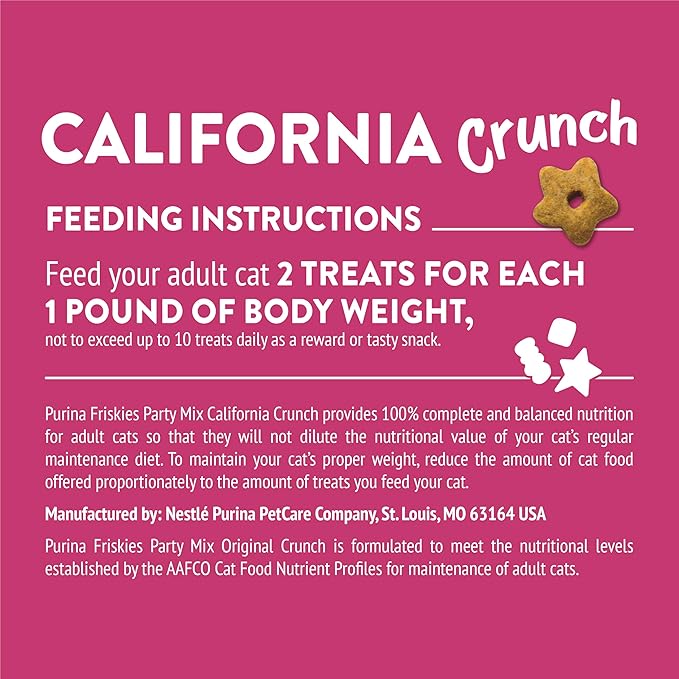 Friskies Purina Party Mix California Crunch with Chicken and Flavors of Turkey and Bacon Cat Treats - 30 oz Canister (Pack of 2)