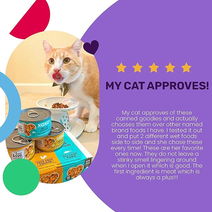 I AND LOVE AND YOU XOXOs Wet Cat Food - Chicken + Tuna Stew Variety Pack - Grain Free, Filler Free, 3oz Pack of 12 Cans