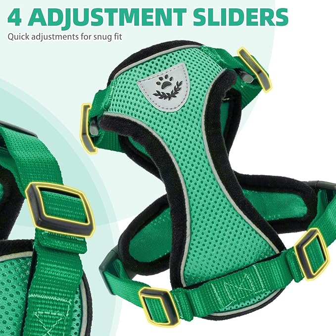 PUPTECK Cat Harness and Leash Set Escape Proof Reflective Cat Walking Harness Adjustable Soft Breathable Mesh Vest for Small Pets, Dark Green, L