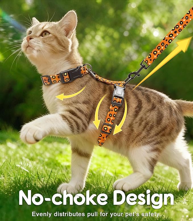 Halypet 2-Pack Cat Harness and Leash Set, Escape Proof 3-in-1 Adjustable Harness for Cats, Soft Lightweight, Easy On & Control for Walking, Travel & Outdoor Use, Vibrant Leopard Orange, Medium