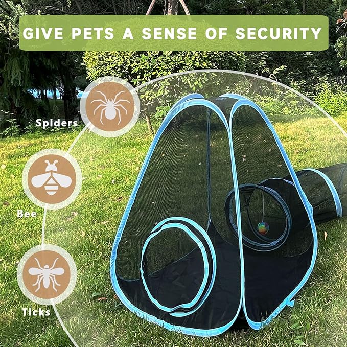 Outdoor Cat Enclosures, Cat Tunnels Catio Tents Cubes for Indoor Cats with Play Ball, Collapsible Outside Playpen Tunnel for Kitty, Rabbit, Puppy and Small Animals