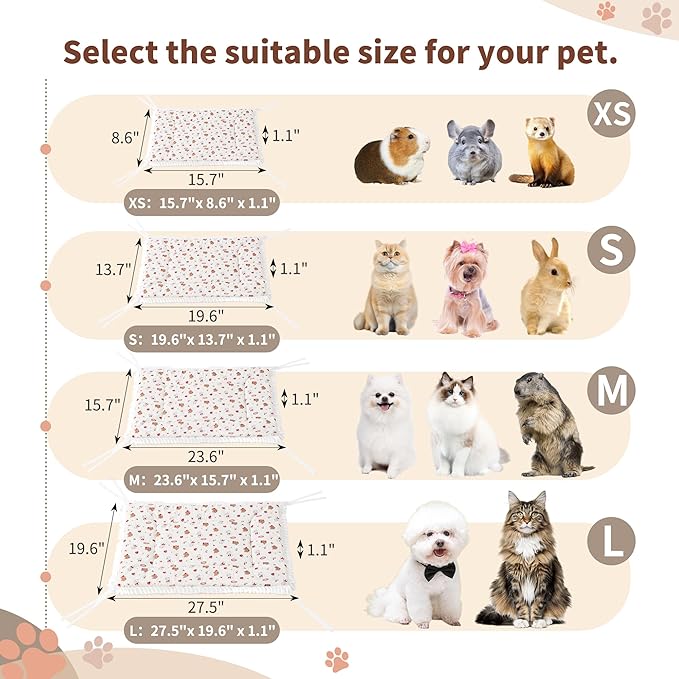 2PCS Reversible Silent Cat Bed Self Warming Pet Pad Thin Style Mat Washable Cushion Pad, Pad for Window Perch Outdoor Cat Houses, for Cats, Small Dogs, Rabbits, Non Electric,(Red Puppy,XS)
