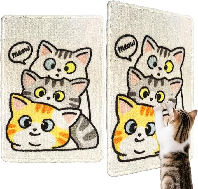 3-in-1 Cat Scratch Mat, 19.69x13.78 Inch High-Density Loop Pile Cat Scratching Pad, Indoor Cat Scratcher Bed & Furniture Protector for Couch Floor Wall