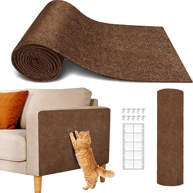 Cat Scratch Couch Furniture Protector, Adhesive Cat Scratch Pad Deterrent for Furniture, DIY Climbing Cat Scratcher Couch Protector from Cat Claws Scratching Mat for Indoor (Brown,78.7x15.8Inch)